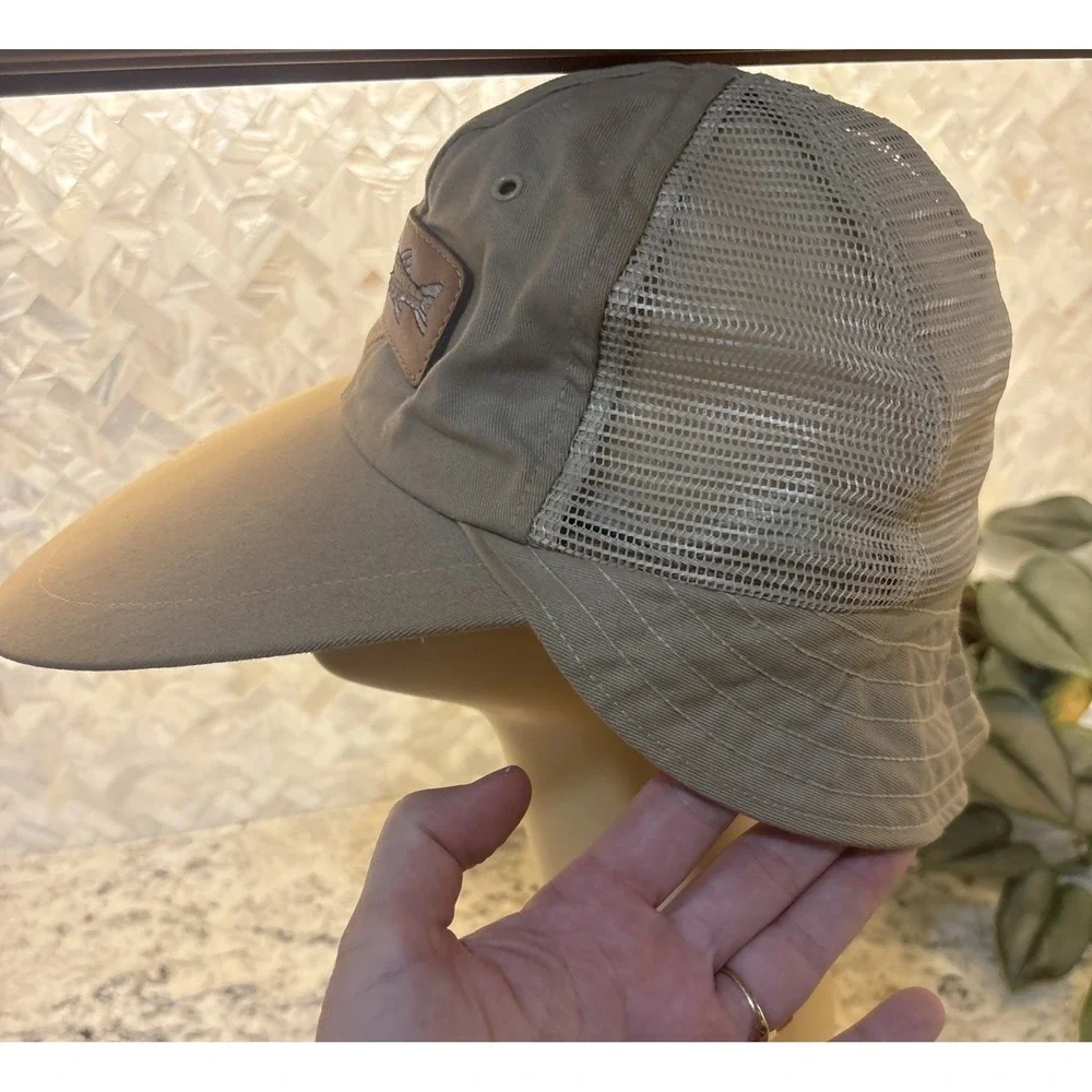 Vintage Neck panel hat cap Beige Cotton fly fishing long bill Made in usa Large
